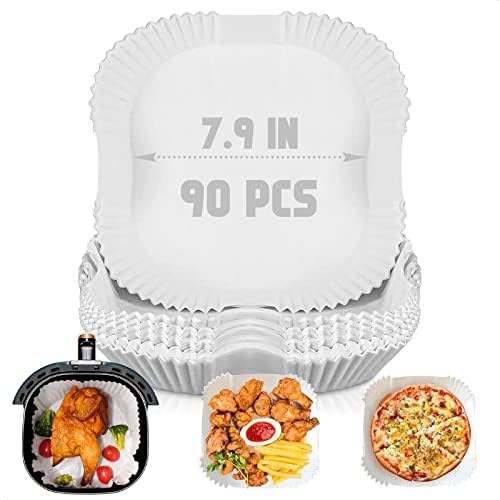 White Air Fryer Parchment Paper - 90 Pcs Square Air Fryer Liners Dutch Oven Liners Mini Oven Line...
